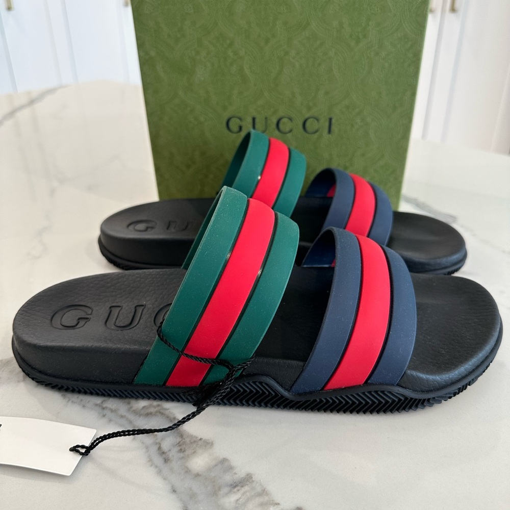 Gucci Rubber Web Stripe Slide Sandals - Picture 3 of 8